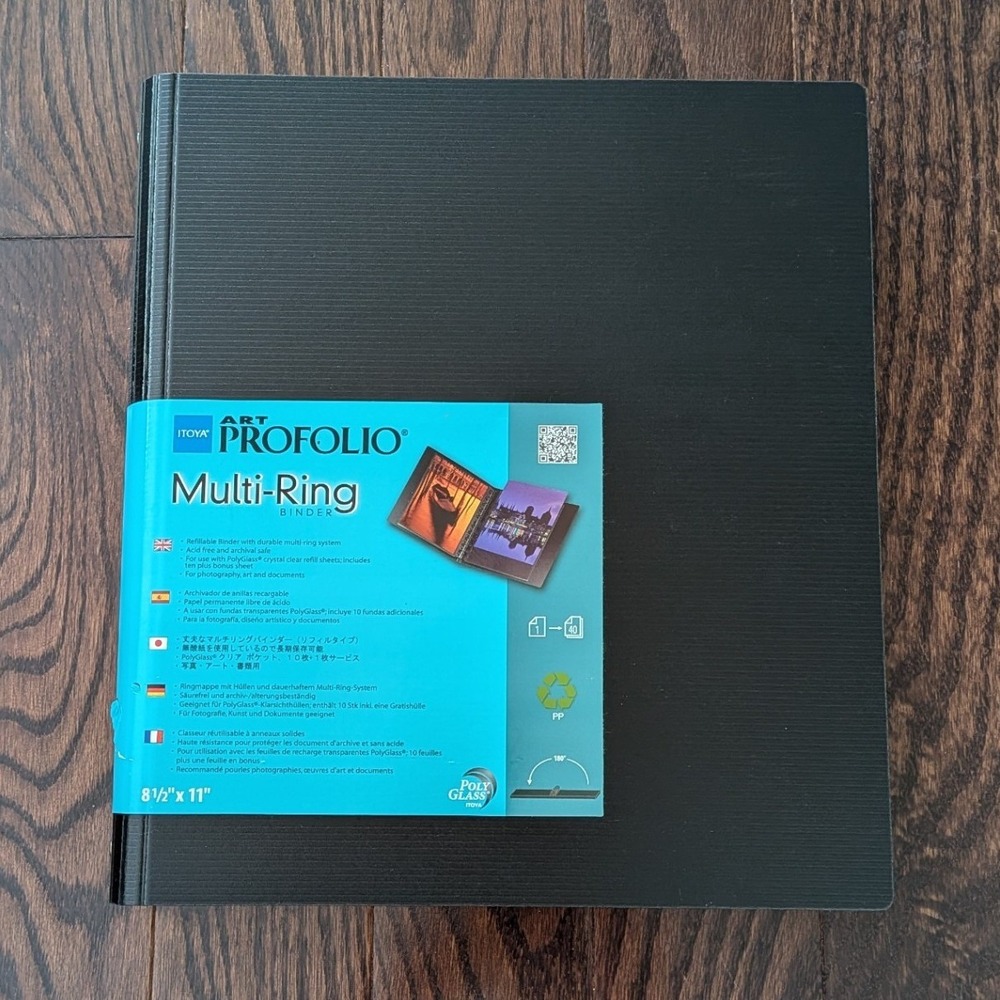 Itoya Art Profolio Multi-Ring Binder 8.5x11 Black Photo Portfolio Poly Glass Pgs